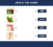 combinar com o nome do natal dos desenhos animados. jogo de correspondência. jogo educativo para crianças e bebês da pré-escola vetor