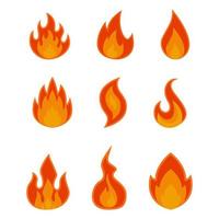 conjunto de ícones vetoriais de fogo de várias formas vetor