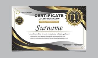 modelo de certificado de agradecimento preto e dourado de luxo vetor