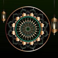 design de padrão de arabesco eid mubarak com lanternas penduradas e boas festas vetor