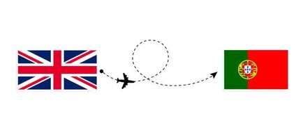 voo e viagens do Reino Unido da Grã-Bretanha para Portugal pelo conceito de viagens de avião de passageiros vetor