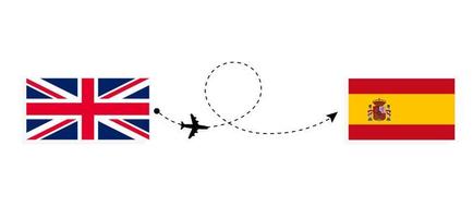 voo e viagem do Reino Unido da Grã-Bretanha para a Espanha pelo conceito de viagem de avião de passageiros vetor