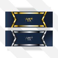 banner de venda flash com festa premium de estilo de fundo ouro e prata vetor