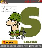 planilha de letra s com personagem de soldado de desenho animado vetor
