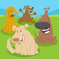 grupo de personagens animais de cães e filhotes de desenho animado feliz vetor