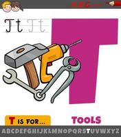 letra t do alfabeto com objetos de ferramentas de desenho animado vetor