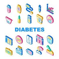 conjunto de ícones de coleção de tratamento de diabetes vetor