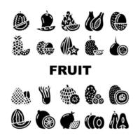 conjunto de ícones de comida deliciosa de frutas tropicais vetor
