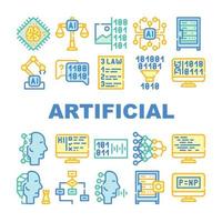 ícones do sistema de inteligência artificial definir ilustração isolada vetor