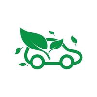 carro eco e vetor de logotipo de ícone de tecnologia de carro verde elétrico.