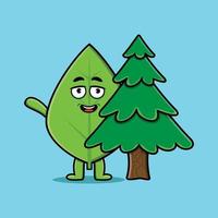 personagem de folha verde de desenho animado bonito escondendo a árvore vetor