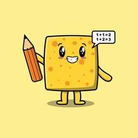 estudante inteligente de desenho bonito de queijo com lápis vetor