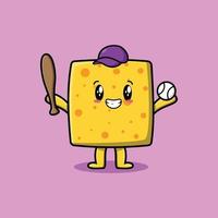 personagem de queijo bonito dos desenhos animados jogando beisebol vetor