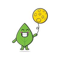 folha verde bonito dos desenhos animados flutuando com balão de lua vetor