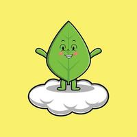 personagem de folha verde de desenho bonito fica na nuvem vetor