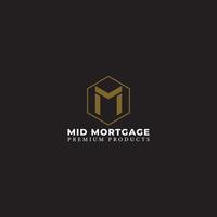letra inicial abstrata m e m na cor dourada isolada em fundo preto aplicado para logotipo de produtos hipotecários também adequado para as marcas ou empresas que possuem o nome inicial m ou mm vetor