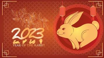 ano do coelho dourado 2023, celebrações do ano novo chinês lanternas chinesas antigas, conceito de signo do zodíaco chinês, conceito de ano novo lunar, padrão de corte de papel de coelho dourado vetor