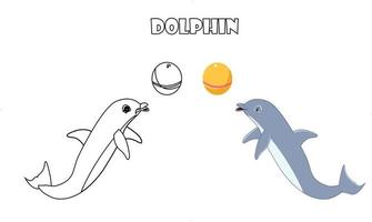 bonito golfinho animal linha arte cor menos ilustração vetorial de imagem, página de desenho pré-escolar infantil. vetor