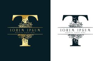 modelo de design de logotipo floral minimalista letra t vetor