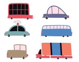 conjunto de carros da cidade do bebê. transporte engraçado. ilustração  vetorial dos desenhos animados em estilo