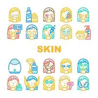 conjunto de ícones de tratamento e cuidados com a pele facial
