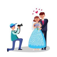personagem de fotógrafo faz ilustração vetorial de foto de casamento vetor