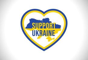 coração de bandeira da ucrânia e sinal de mapa com texto de suporte da ucrânia vetor