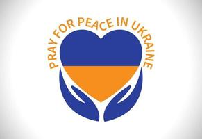 coração de bandeira da ucrânia e sinal de mão com oração pela paz no texto da ucrânia vetor