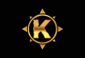 alfabeto inicial da letra do monograma k em uma bússola. símbolo de sinal de logotipo de bússola. design de logotipo vetorial vetor