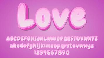 efeito de texto editável de amor de palavra rosa gradiente 3d moderno vetor