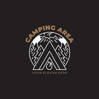logotipo retrô de arte de linha de área de camping vetor