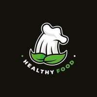 logotipo de comida saudável com folha e chapéu de chef vetor