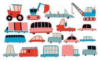 conjunto de carros da cidade do bebê. transporte engraçado. ilustração  vetorial dos desenhos animados em estilo