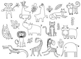 grande conjunto de desenhos animados de animais fofos doodle. vetor