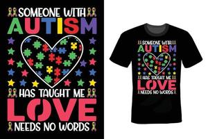 design de camiseta de autismo, vintage, tipografia vetor