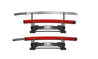 katana, estilo realista de espada japonesa. conjunto de ilustrações. armas de samurai. katana com bainha. vetor.