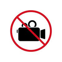 nenhuma câmera de vídeo gravando ícone de proibição de silhueta preta. sinal vermelho de zona de produção de filme de filme proibido. símbolo de parada da filmadora. nenhuma área de gravação permitida pictograma proibido. ilustração vetorial isolado. vetor