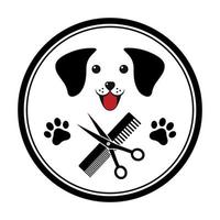 emblema de ilustração para salão de cabeleireiro de cães, loja de corte de cabelo e aliciamento vetor