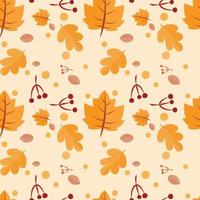 fundo sem costura com padrão de folhas de outono, conceito de ilustração vetorial de queda, para papel de parede, têxtil, padrão de tecido, tapete ou vestuário. vetor