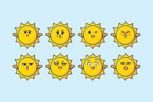 definir desenho de sol kawaii com diferentes expressões vetor
