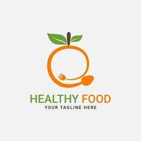 logotipo de design vetorial de um conceito de comida saudável com um ícone de fruta laranja vetor