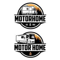 conjunto de pacote de logotipo de emblema de círculo de reboque de caravana de motorhome rv vetor