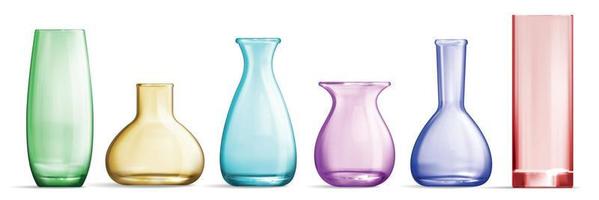 conjunto realista de vaso de vidro colorido vetor