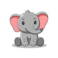 elefante fofo sentado ilustração de ícone de vetor. personagem de desenho animado de mascote de elefante. conceito de ícone animal branco isolado. estilo de desenho animado plano adequado para página de destino da web, banner, panfleto, adesivo, cartão vetor