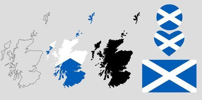 conjunto de ícones de bandeira do mapa da escócia vetor