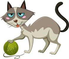 gato felino brincando com bola de lã vetor