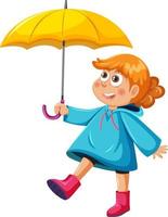 uma garota vestindo capa de chuva e segurando guarda-chuva vetor