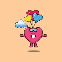 lindo coração adorável dos desenhos animados paraquedismo com balão vetor