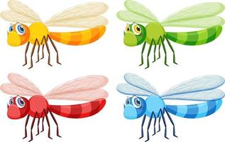 conjunto de diferentes libélulas fofas vetor