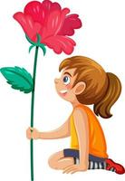 uma garota com um grande desenho de flor vermelha vetor